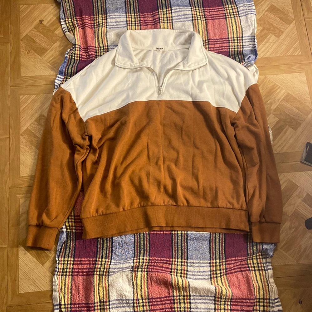 Garage quarter zip up, size medium, color white and brownish- orangish